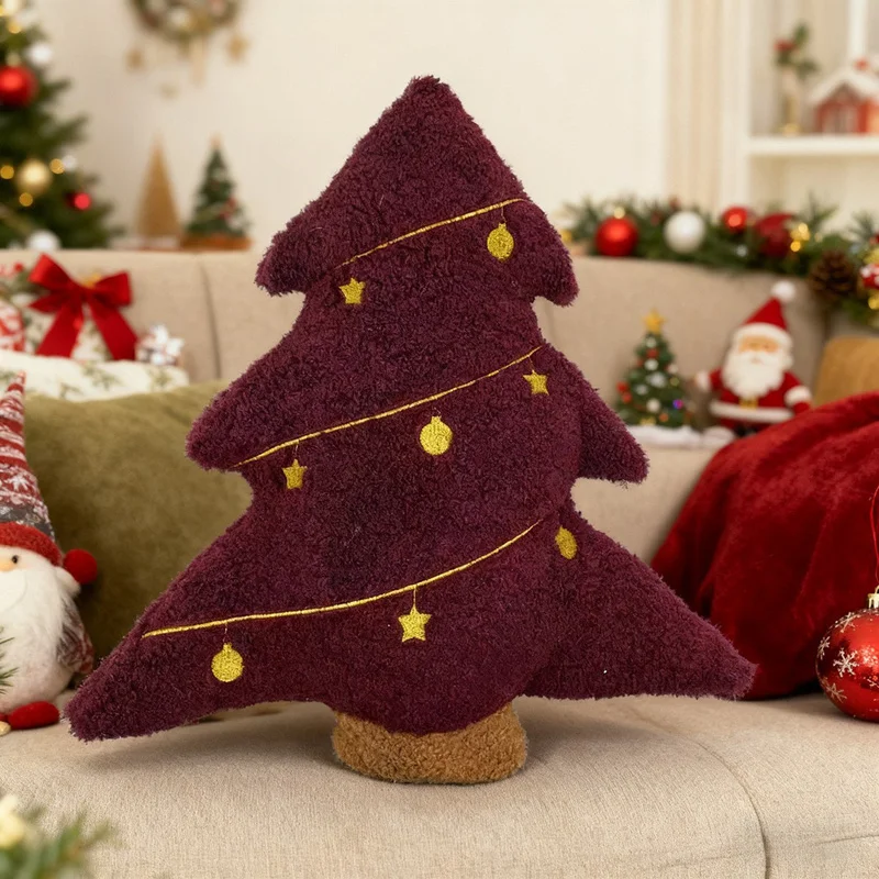 Christmas Tree Plush Pillows Red Green Xmas Tree Hug Pillows Sofa Chair Seat Cushion Waist Support Merry Christmas Home Decor