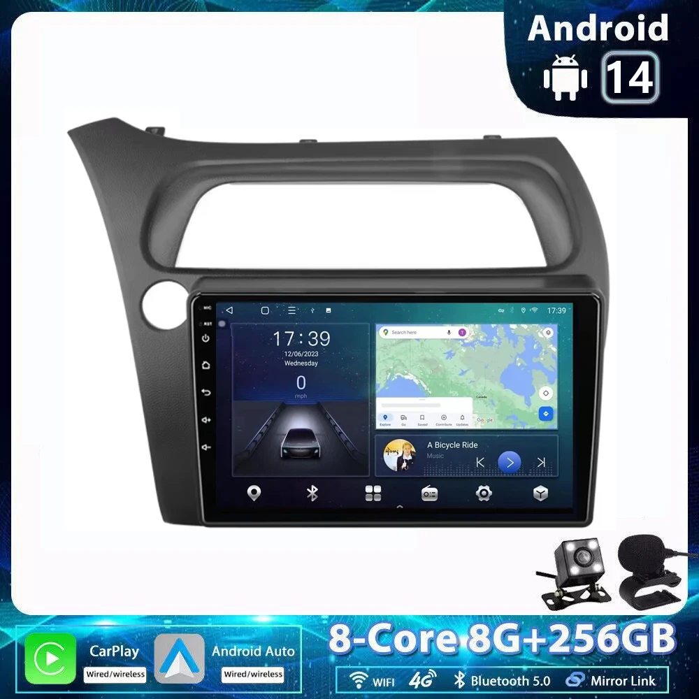 

Автомобильный радиоприемник Carplay Android 14, автомобильная стереосистема для Honda Civic Hatchback 2006-2010 2011, мультимедийный видеоплеер, 2 din, стерео головное устройство