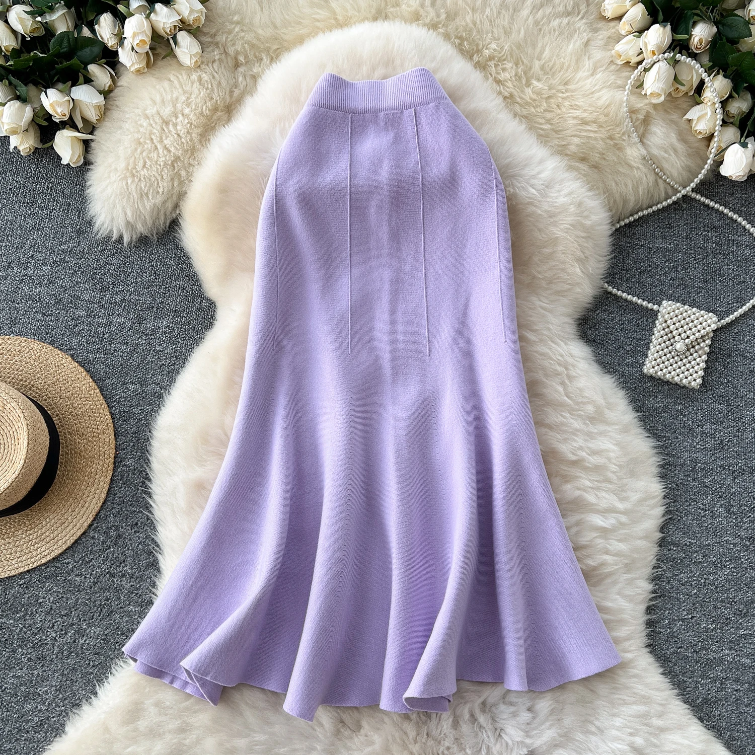 여성 시크 니트 머메이드 스커트 하이웨이스트 우아한 패션 랩 스커트 가을 겨울 의류