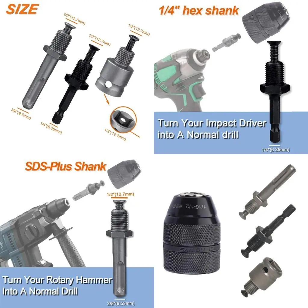 

652F 1/2-20UNF All Metal Clamp 2-13mm Drill Chuck Adapter SDS-Plus Adapter for Impact Wrench / Driver / Rotary Hammer