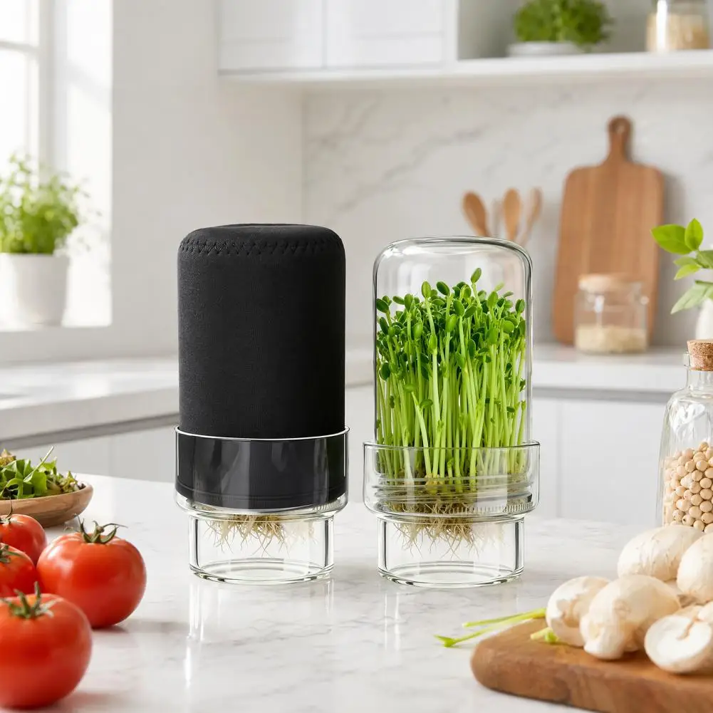 Pesticide-free Sprouts Kit Sprouting Jar Kit with Wide Mouth Glass Jars Sprout Lids Blackout Sleeves Home Gardening for Vegan