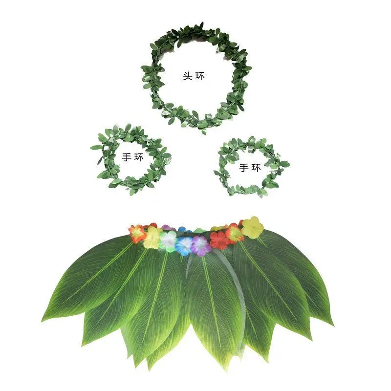 

Гавайские юбки для танцев хула, детские юбки для взрослых, программа выступлений, браслет с листьями, комплект для сцены, гавайская юбка с листьями