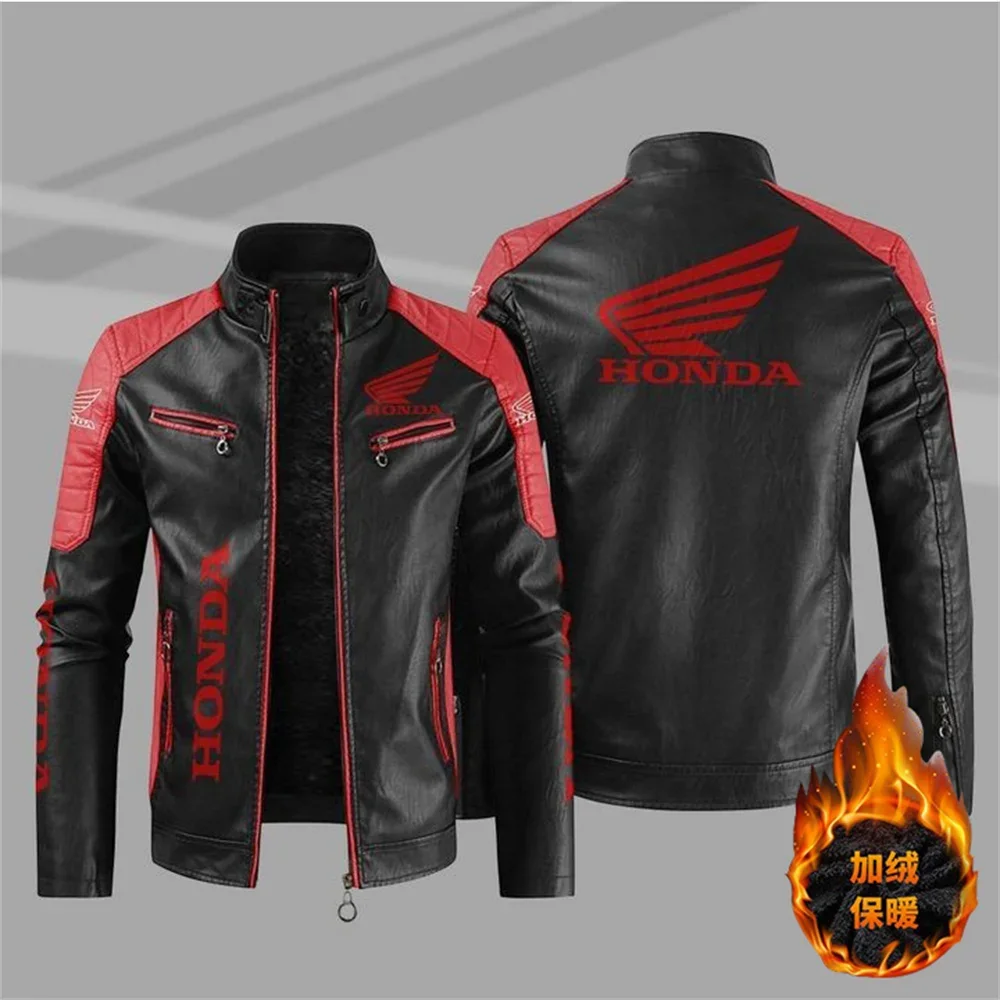 

Brand new men's PU leather jacket for winter. Honda stylish motorcycle aviator zippered jacket with fleece and warmth.
