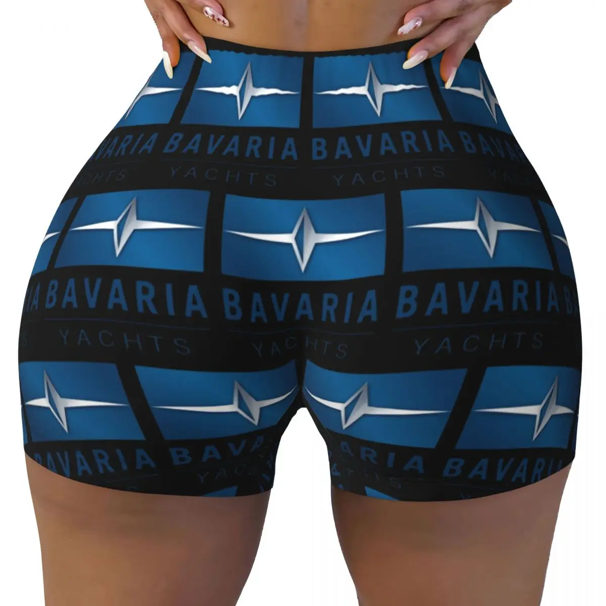 

Пользовательские Бавария Яхты Синий Серебристый Логотип Шорты Для Йоги Женщины Тренажерный Зал Бег Спортивные Волейбольные Байкерские Шорты