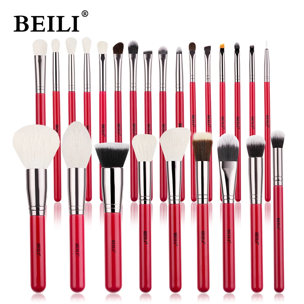 BEILI Red 25pcs Professional Makeup Brushes Set Powder Foundation Blush Eyeshadow Eyebrow Highlighter кисть для макияжа