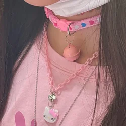 Lolita Girls Cute Cartoon Heart Print Bell Necklace Adjustable Collars JK Uniform Kawaii Chokers Women Punk Torques Jewelry Gift