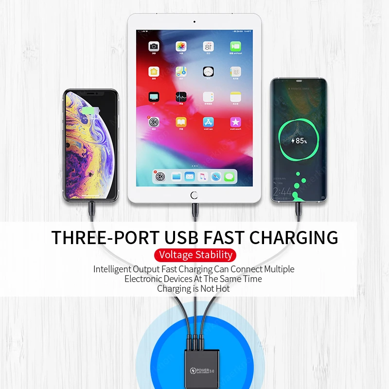 Cargador rápido USB de 3 puertos con adaptador de teléfono con pantalla LED para iPhone Samsung Xiaomi Huawei carga rápida 3,0 cargador de pared con