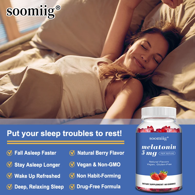 Melatonin 5mg Gummies with Sodium - Deep Sleep Support, Improved Sleep Quality, Relax, Stress Relief, Immunity & Energy Boost