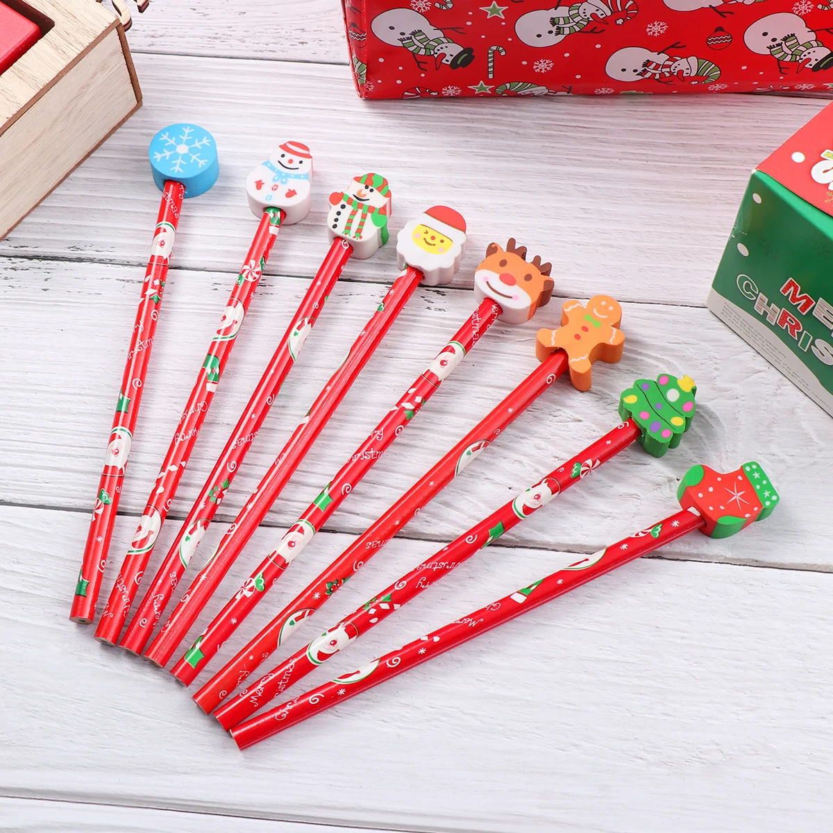 24 Pcs Kids Pencils Christmas Present Raindeer Eraser Pencil Toppers Christmas Pencils for Kids Christmas Holiday Pencils