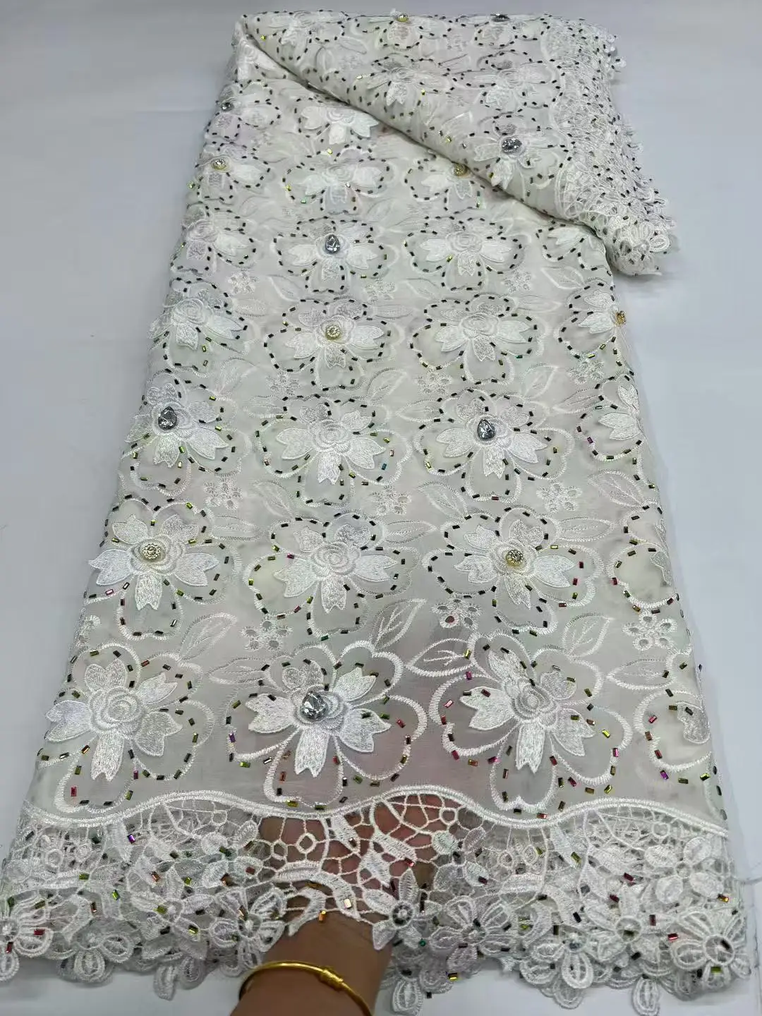 Lace Cord Guipure Fabric 2026 High Quality 5Y Knitted Water Soluble Nigerian African Lace Fabric for Wedding Dress Sewing view 2
