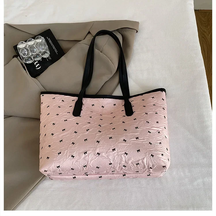 Sommerliche, farbenfrohe Tragetasche mit Schleife für Damen, große Kapazität, trendige, vielseitige Hand- und Schultertasche, ideal für Pendler, Alltag und Freizeit. – Detail 16