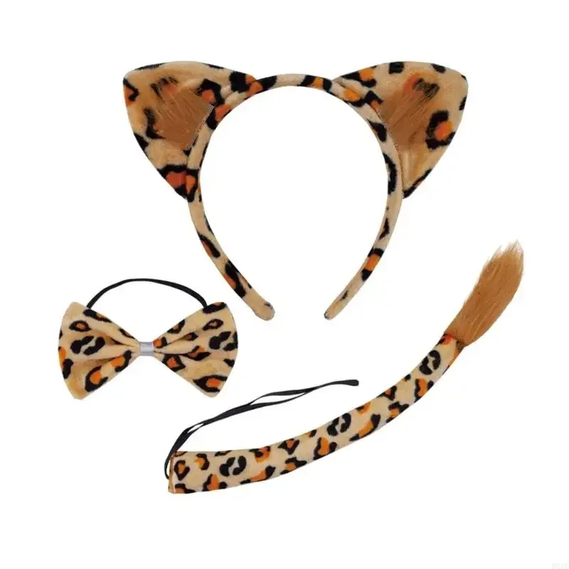 DXAE Luipaard Kostuumaccessoires Set luipaardoren hoofdbanden, bogen, neus, handschoenstaartaccessoires Luipaardkostuum voor