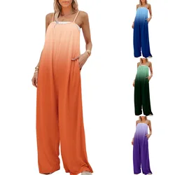 2023 Summer New Women's Jumpsuit Fashion Loose Color Gradient Wide Leg Pants Casual Sleeveless High Waistband Jumpsuit Overalls