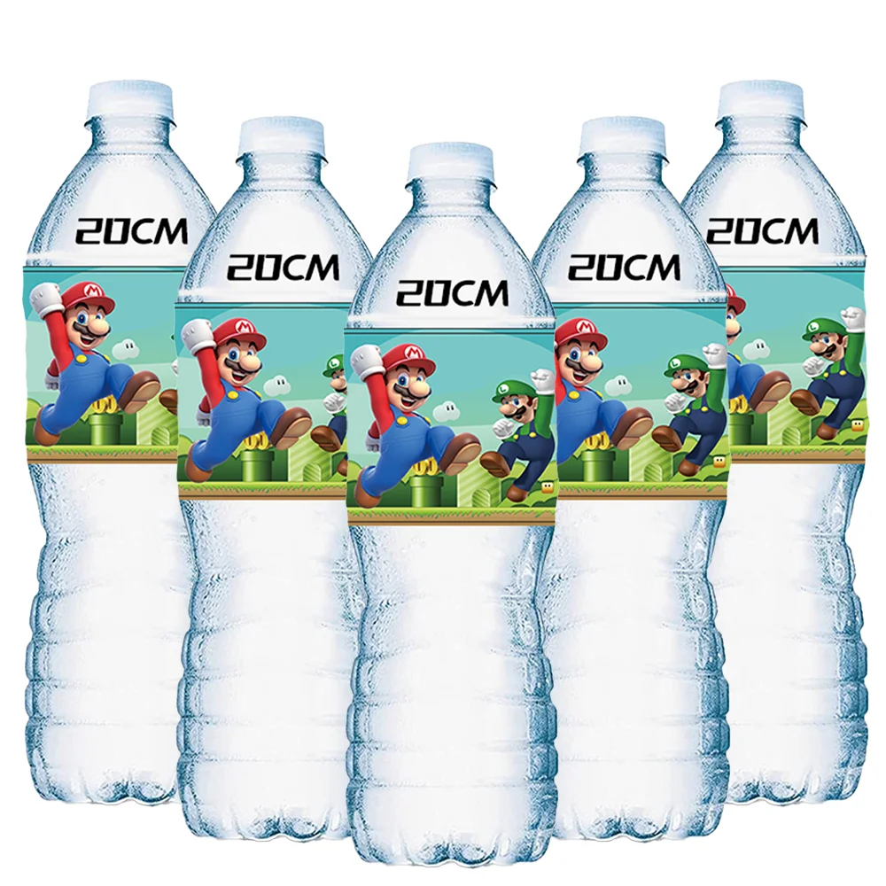 10/20/30 PCS Super Mario Bro Water Bottle Stickers Birthday Decoration Waterproof Stickers Beverage Bottle Label Packaging Decor