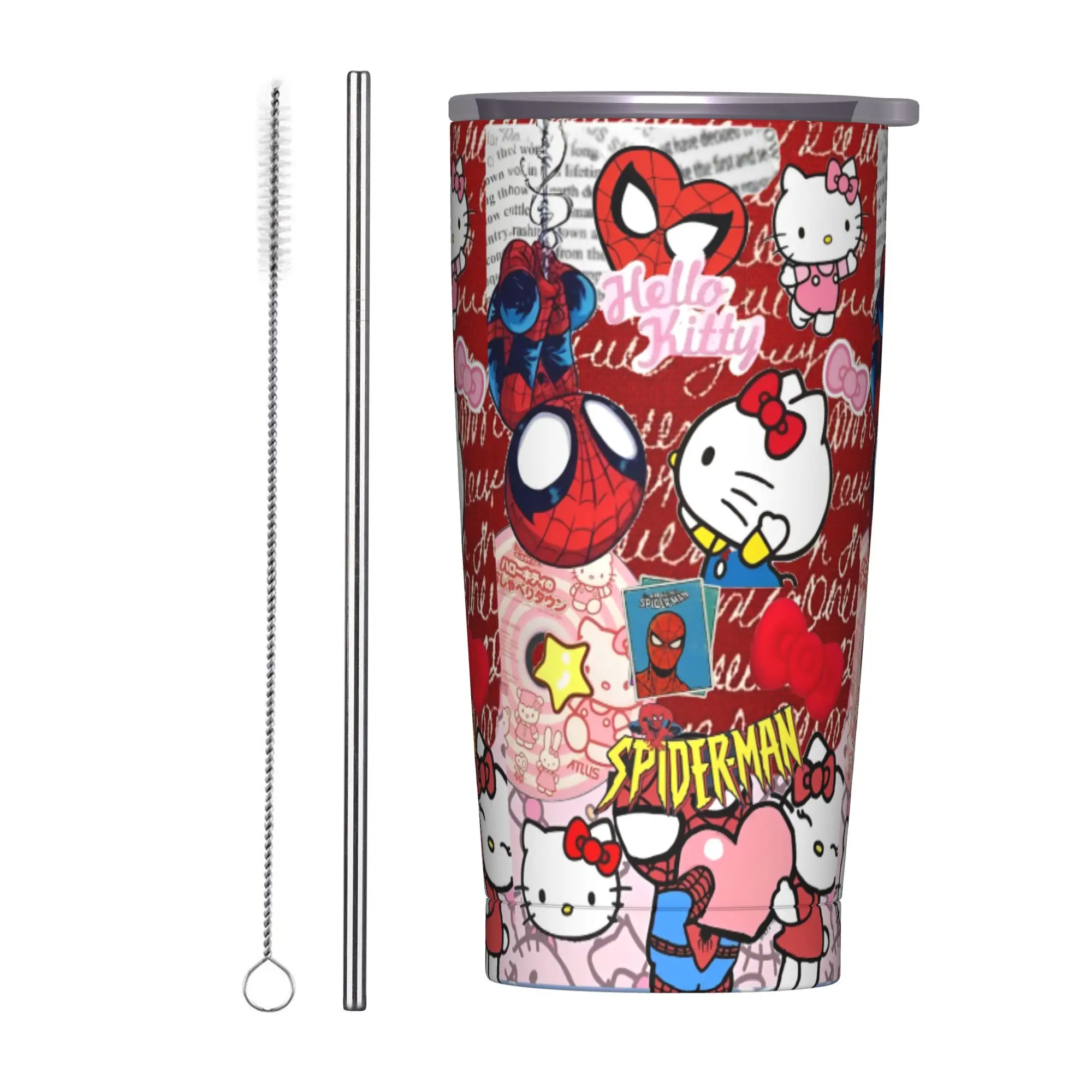

Spiderman Hello Kitty Cartoon Tumbler Vacuum Insulated Coffee Cups Stainless Steel Double Wall Mug Hot Cold Drink, 20oz
