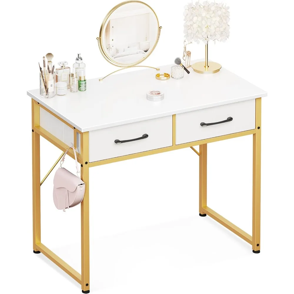 

without Mirror, Makeup Vanity with 2 Fabirc Drawers, White Vanity Dressing Vanity Table with Versatile Hook