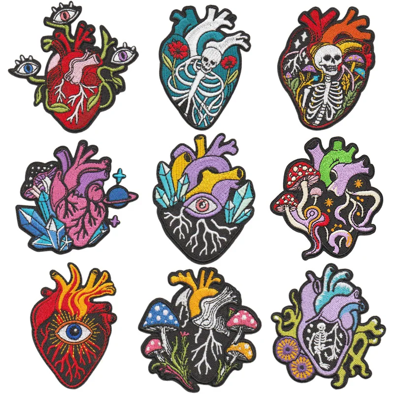 Fashion Creative Skull Skeleton Crystal Eye Heart Design Sew Iron On Embroidery Patch Badge Applique DIY Clothing Bag Accessory
