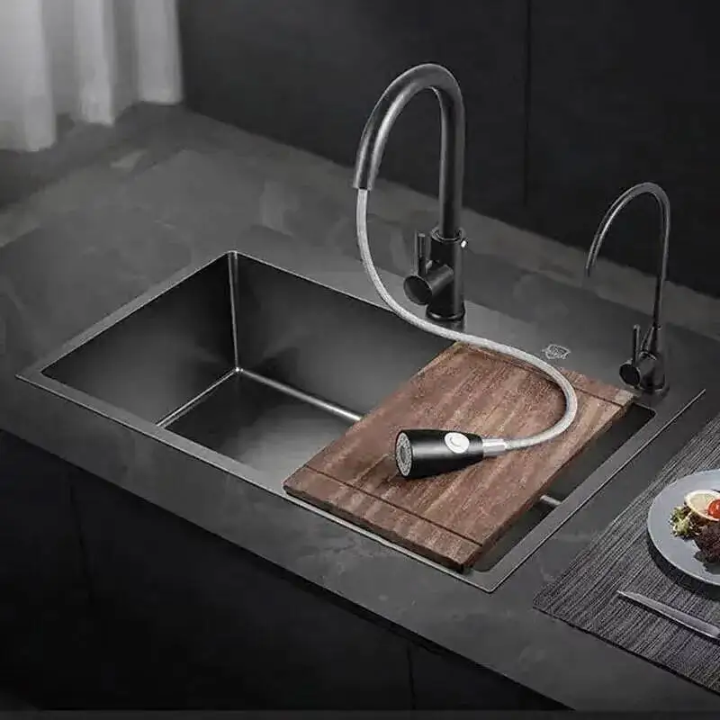 

Stainless Sink 304 washing Under Kitchen Home Black Sinks Steel Single Sinks Over Bowl Large counter Basin Kitchen Accessories