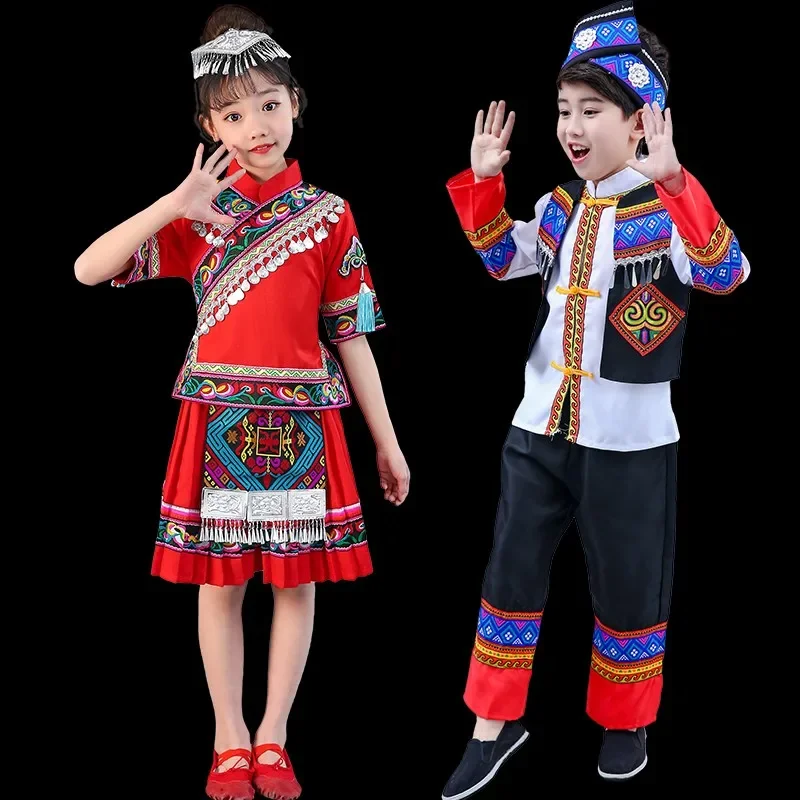 Chinese Traditional Hmong Costume Miao Dance National Perform Dance Wear Girls Minority Classical Stage Dance Modern Dress