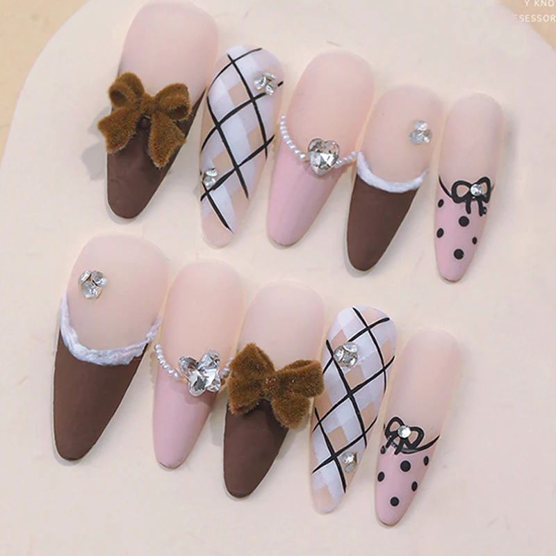 20PCS Cute Creative Flocking Nail Art Charms Accessories DIY Bow Design For Winter Nail Decoration Design Supplies Tool