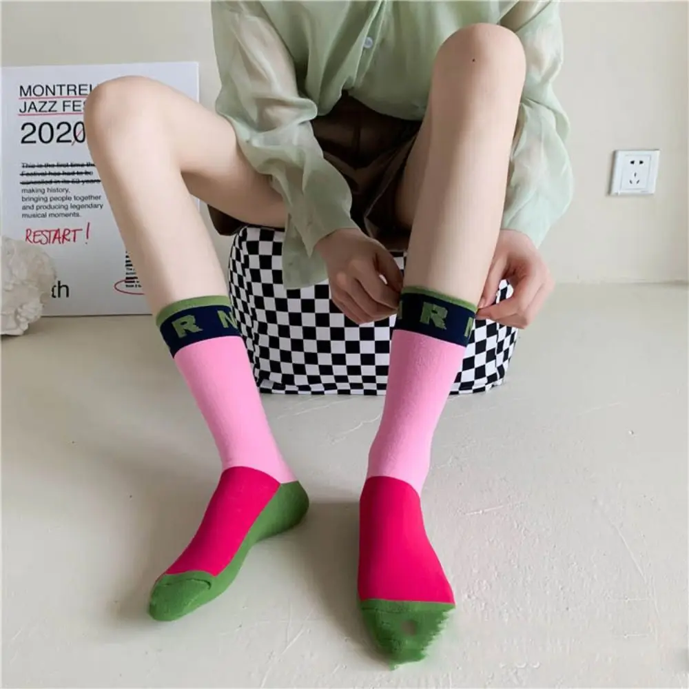 Contrast Color Socks Alphabet Print Sports Fashion Socks Pure Cotton Comfortable Soft Thin Breathable Casual