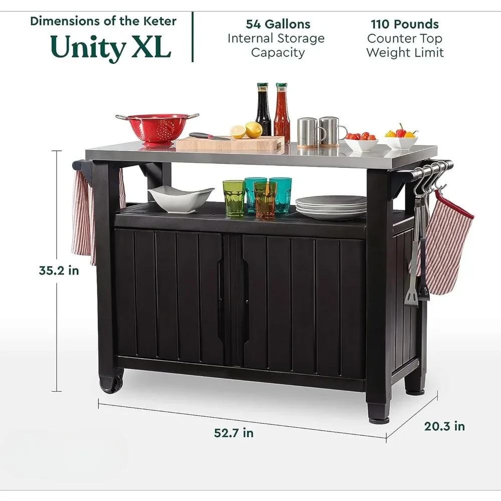 Outdoor Table with Shelves and Bottle Opener for Deck, and Backyard, Resin Wicker Serving Cart, Patio Table