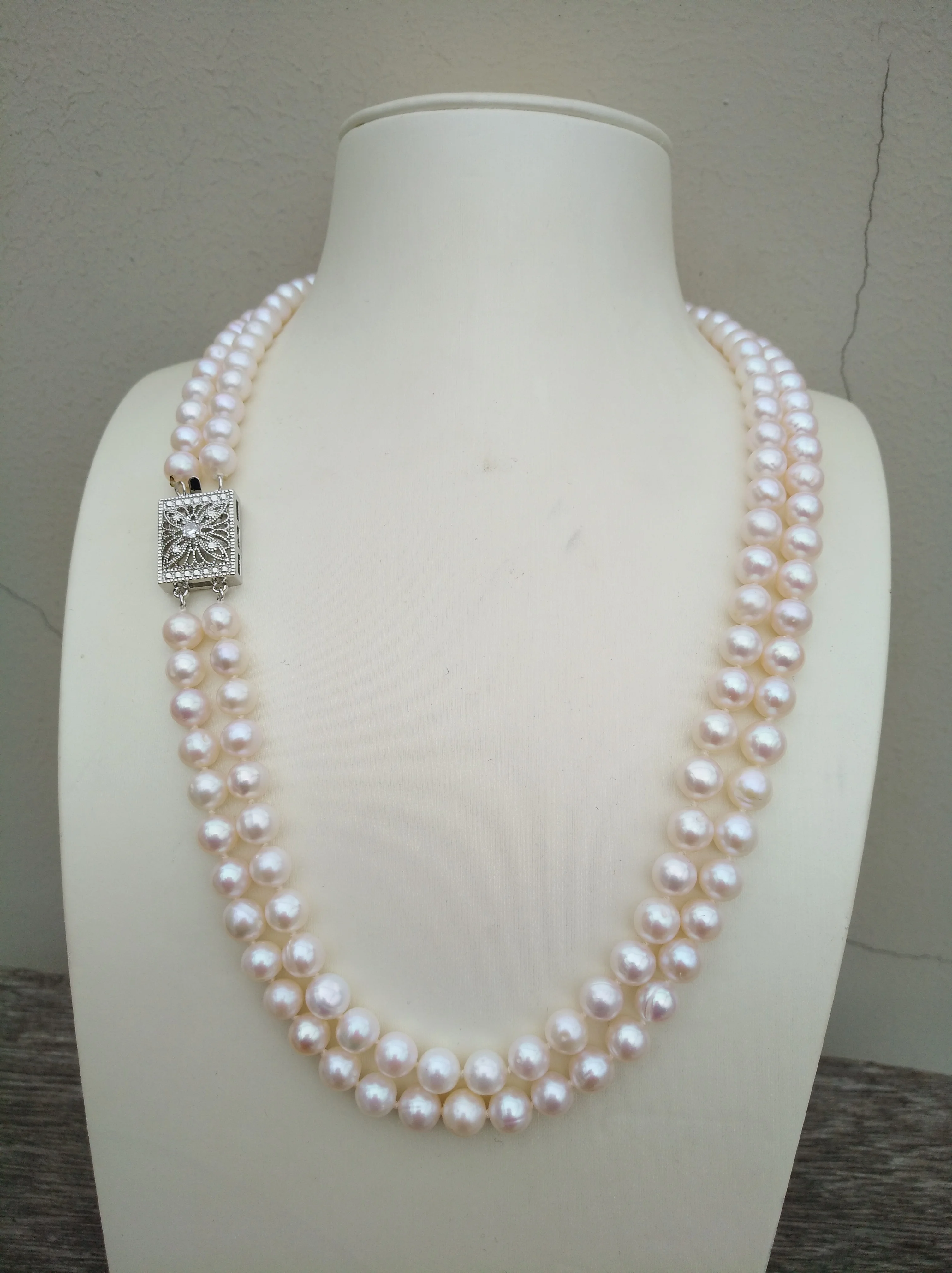 Popular 17 inch 18 inch2 Rows Beautiful AAAA+ 6-7mm Natural Seawater White Real Pearl Necklace 40cm Exquisite Fine Jewelry