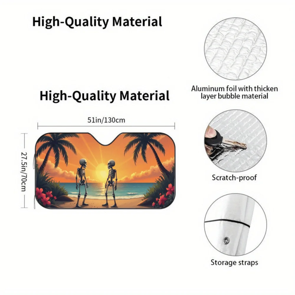 Couple Of Skeletons Walking On A Beach At Sunset Car Auto Sunshades Car Sunshade, Front Window Sun Cover For Car, Auto Sunshade