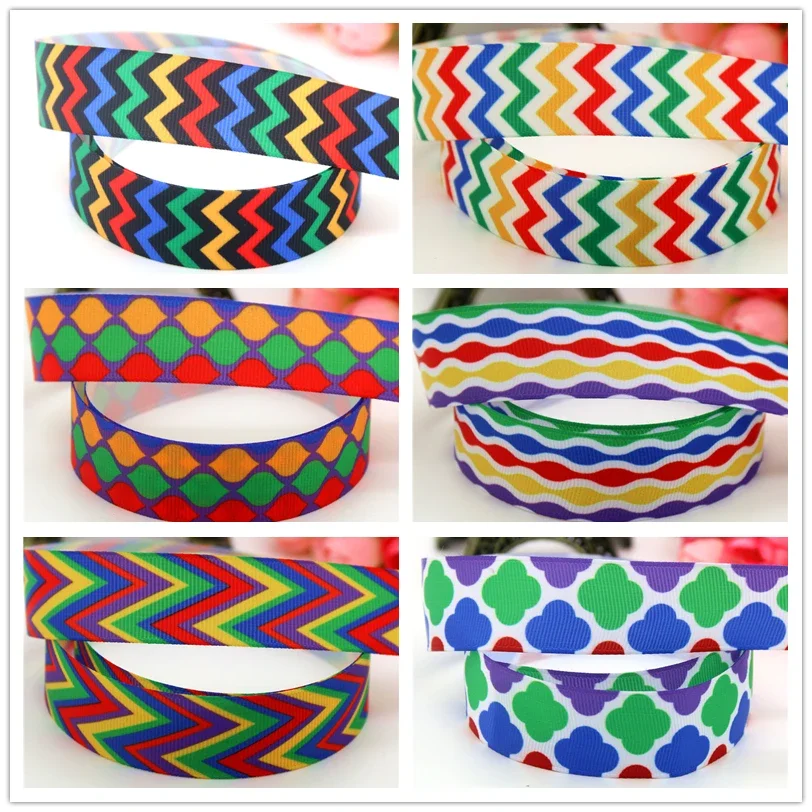 DUWES 7/8''  chevron quatrefoil pattern printed grosgrain ribbon hairbow headwear party decoration 22mm OEM D612