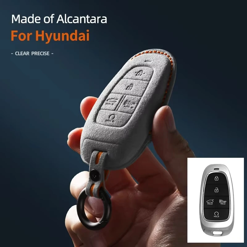 For Hyundai Tucson NX4 Sonata Grandeur Santa Fe Solaris Sonata Alcantara Car Key Case Cover Keychain Shell 2020 2021 2022 2023