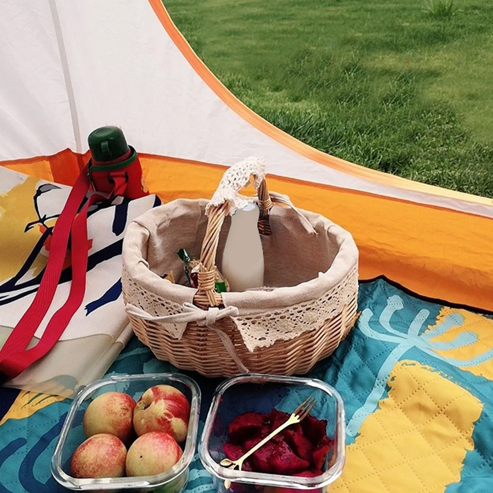 

Rustic Style Portable Vegetable Storage Basket Handmade Willow Woven Fruit Basket Wedding Flower Picnic Use Storage Container