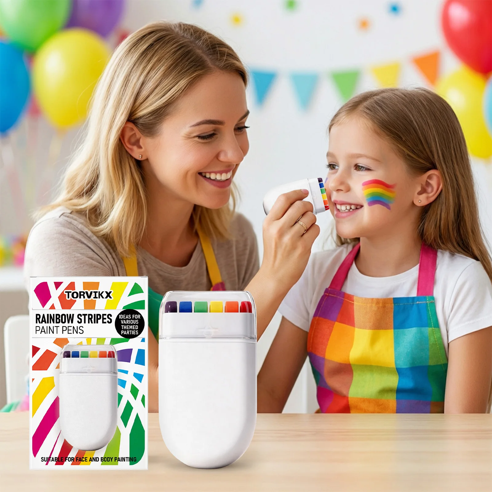

6-Color Rainbow Face Paint Pens Suitable for Face and Body Painting, Bright Stripe Party Makeup Doodle Pens