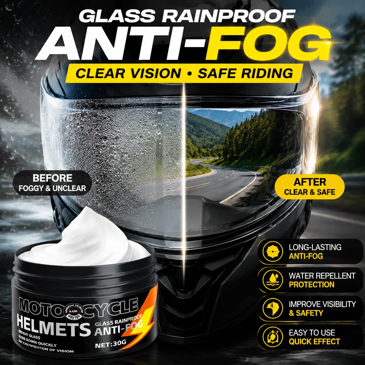 Motorcycle Helmet Anti Fog Cream Nano Hydrophobic Coating Anti Rain For Windscreen Rearview Mirror Bathroom Glass
