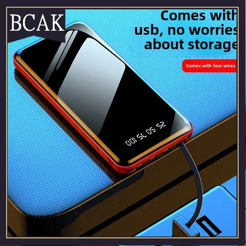 Hot Style BCAK Full Mirror, Large Capacity Self-contained Cable, Power Bank 20000mAh Self-contained Four-wire Bracket, Mobile Po