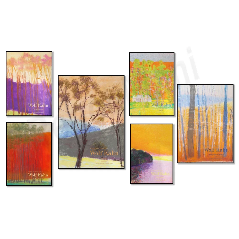 Affiche d'exposition Wolf Kahn, arbres d'été chauds, arbres de serre, Grove rose, affiche de coucher de soleil, peinture de paysage imprimée sur toile