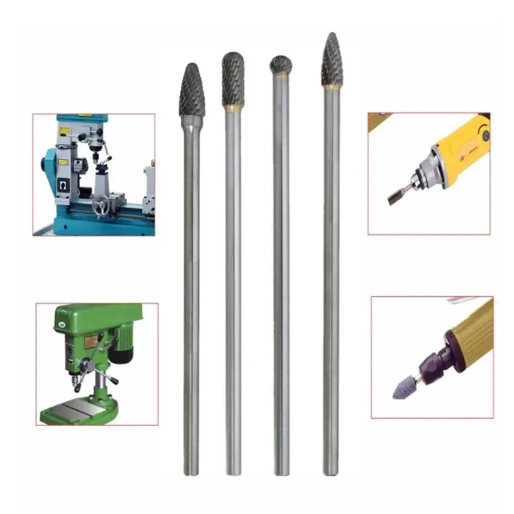 150 มม.1/4 คาร์ไบด์ Burr Long Shank ชุดแกะสลักเครื่องบดเครื่องมือขัด ROTARY Burr เพลายาว Rasp แฟ้มเครื่องตัดไม้โลหะ