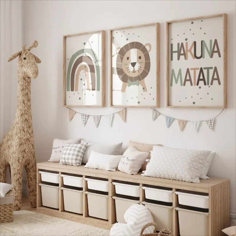 Boho Jungle Animal Children Room Rainbow, Lion Nursery Art Poster Canvas Painting Wall Prints Picture for Kids Room Home Decor