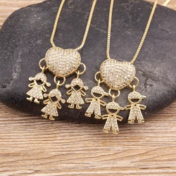 Nidin Hot Sale Classic Son/Daughter Sparkling Zircon Charm Pendant Necklace For Women Boys and Girls Clavicle Chain Jewelry Gift