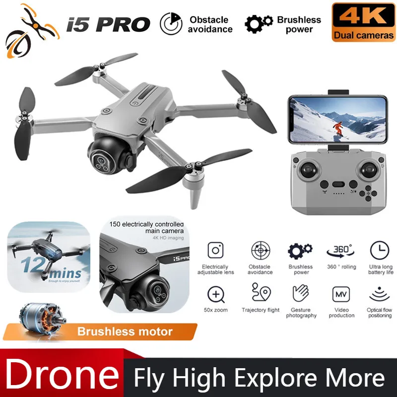 

2025 New i5 Pro Drone Professional 4K Camera Screen Remote Control and 360° Obstacle Avoidance 5G WiFi FPV UAV Quadcopter Toys