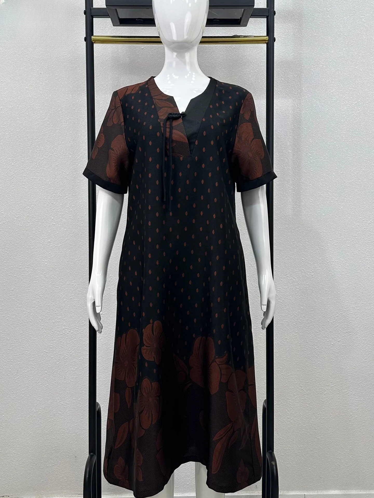 

Retro Chinese Sle Silk Print Maxi Dr Loose Slimming Mom Middle Length Dr Ele Loose Fit Floral Print Gown