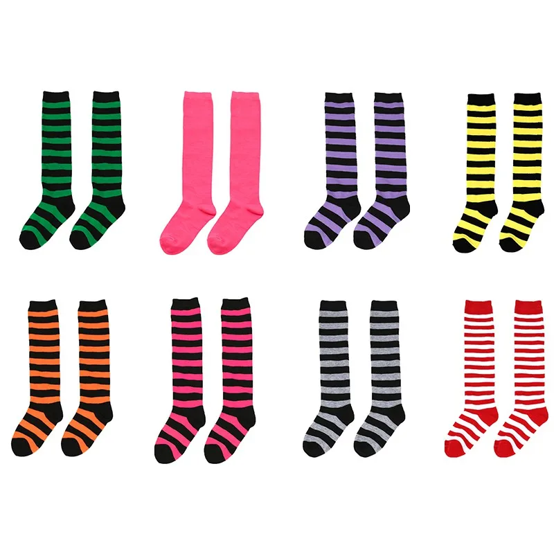 Child Girls Striped Knee High Socks Halloween Colorful Zebra Stripes Long Tube Clown Knee Socks Kids Baby Girls Xmas Gift