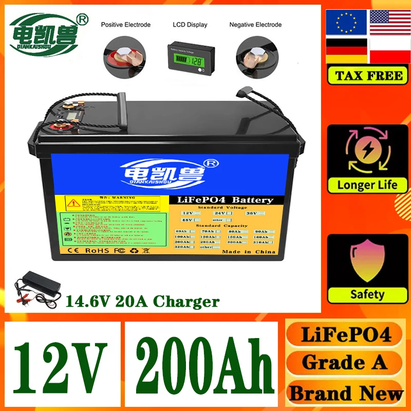 New 24V 150Ah 100Ah lithium iron phosphate battery pack 12.8V 25.6V, suitable for RV off-road off grid battery pack tax-free