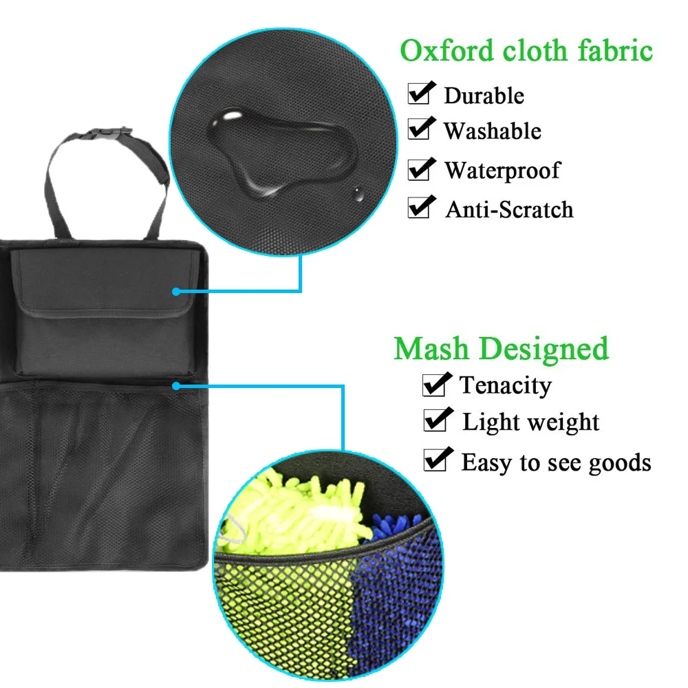 Multi-Pocket Car Trunk Organizer Hanging Rear Seat Back Net Mesh Cargo Storage Bag Waterproof Oxford Universal Stowing Tidying