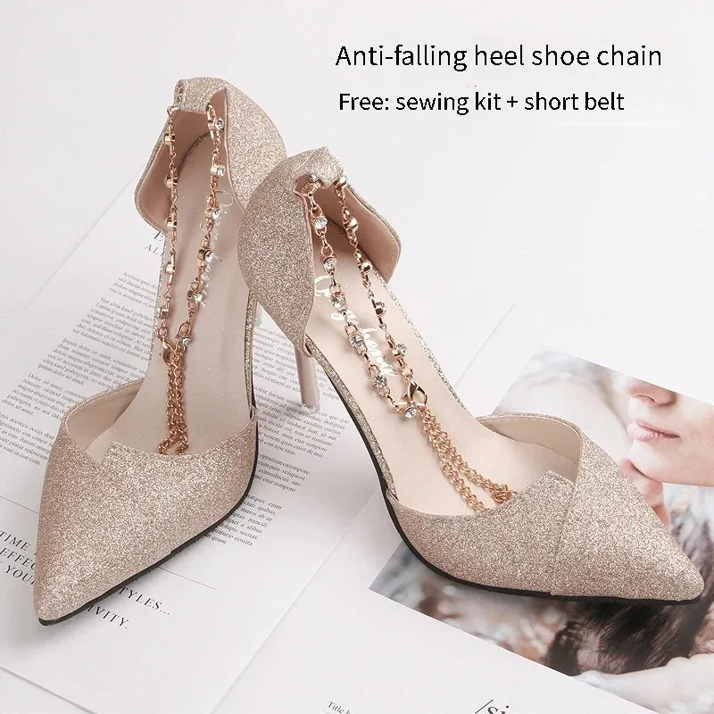 1 pair of fashion women's shoes decorative rhinestone high heels laces fixed shoes anti-drop heel lace shoe accessories