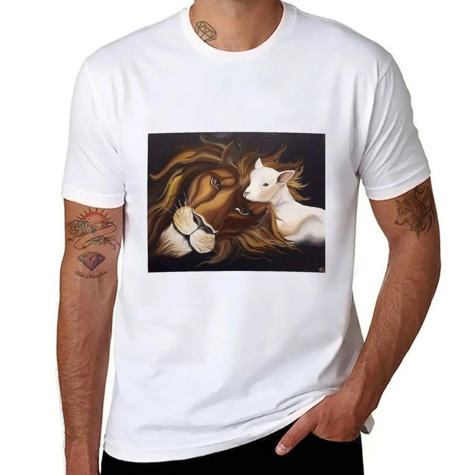 

Lion And The Lamb T-Shirt cotton t shirts man 100% essential t shirt g man t shirts for men T-Shirt