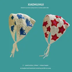 New Y2k Dolphin Knitted Hollow Triangular Hair Scarf for Women Spring and Summer Travel Versatile Retro Pastoral Photo Headscarf