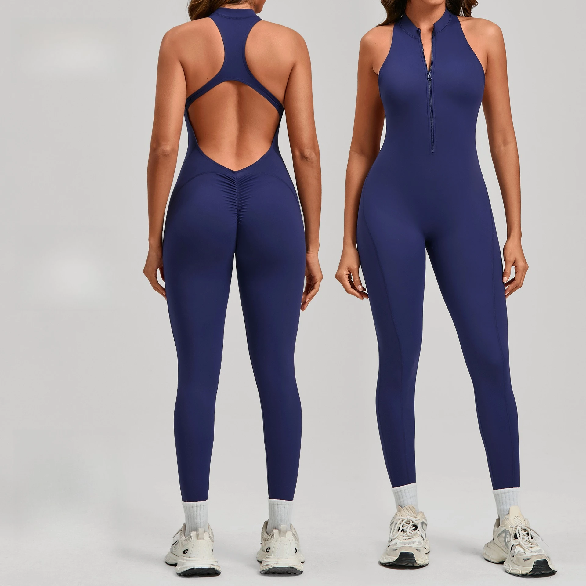 

New Zip Up Rompers Scrunch Butt Yoga Sets Sleeveless pants Jumpsuit for Women Fitness Gym Clothing Workout Open Back Sports Suit