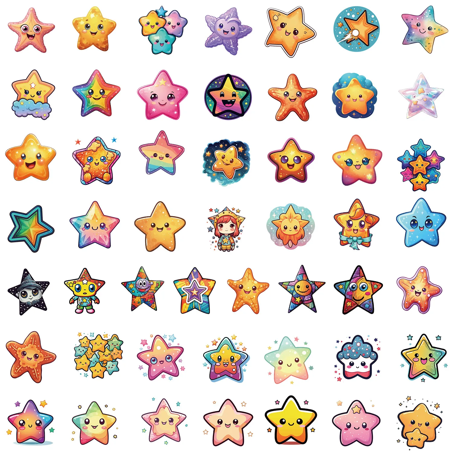 10/50pcs Cute Star Sticker Reward Star Sticker Labels Colorful Star Sticker Graffiti Waterproof Scooter Laptop Luggage Sticker