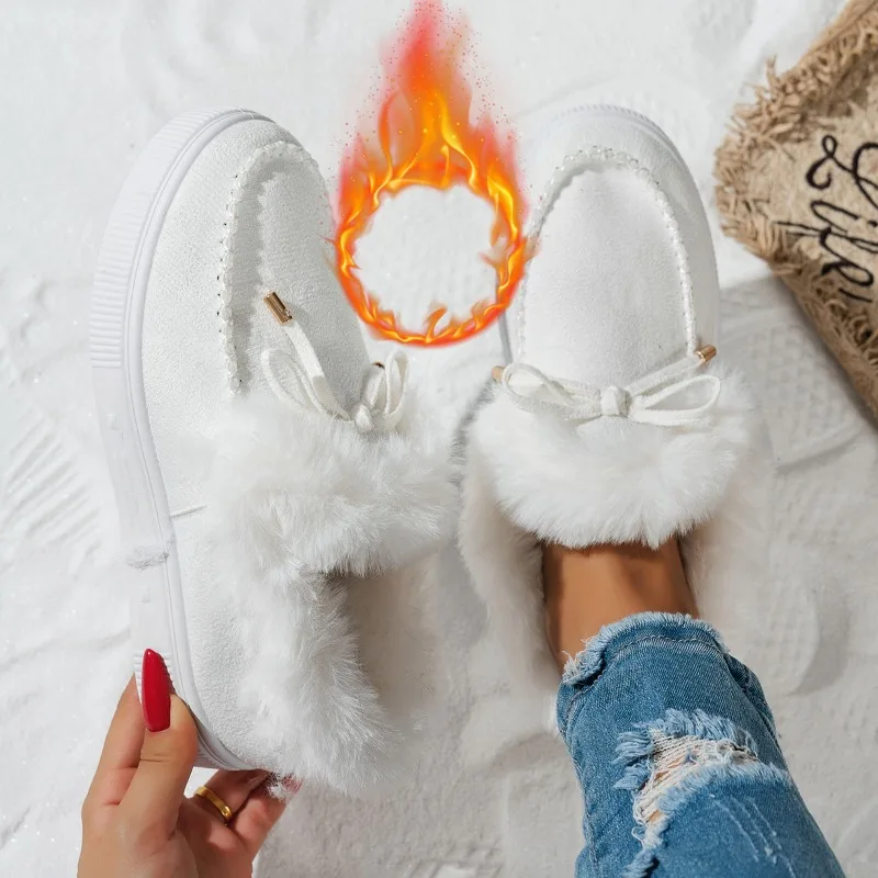 

Women's Snow Boots, Cotton Shoes, Round Toe, Thick Sole, Fleece-lined, Warm Wool-lined White Shoes, Winter Heat-generating Shoes