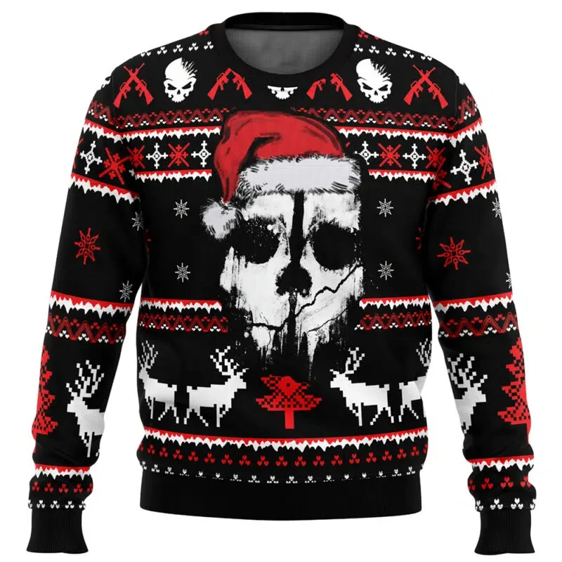 Ghost Sniper Gothic Style Herren Ugly Christmas Crewneck Sweatshirt Unisex Weich Bequem Stilvoll Entspannte Passform Plus Size Herbst Winter